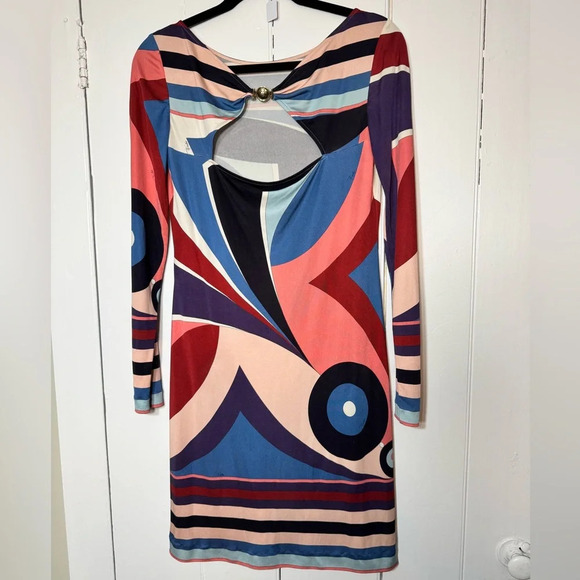 Beautiful Emilio Pucci Multicolor Geometric Long Sleeve Silk Dress EUC - Picture 5 of 10